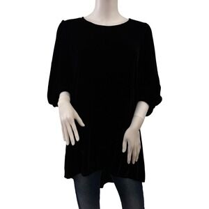 BRYN WALKER Small Black Velvet Puff Sleeve Tunic Top Silk Blend Holiday‎ Party